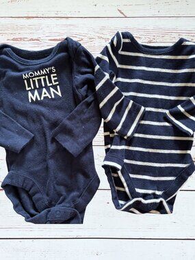 Bundles Baby Boy 0-3 Month Dark Blue Long Sleeve Bodysuits- Set of 2